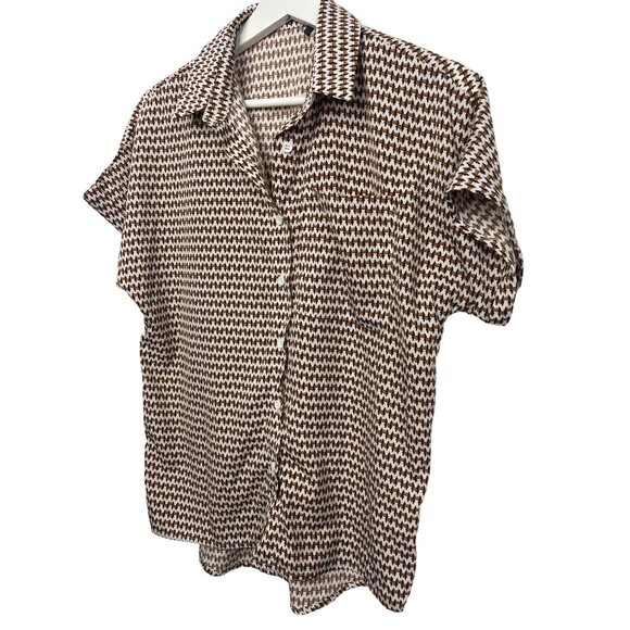 SHEIN Womens XS Brown Button Down Short Sleeve Blouse Casual Workwear - Picture 1 of 9